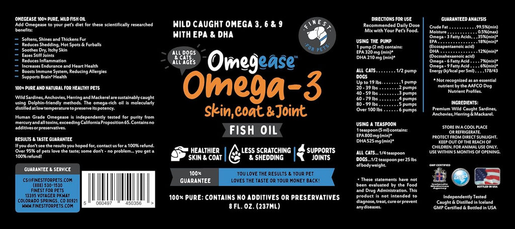 Omegease Fish Oil 100% Puro · Omega-3 Piel, Pelaje Y Articulaciones