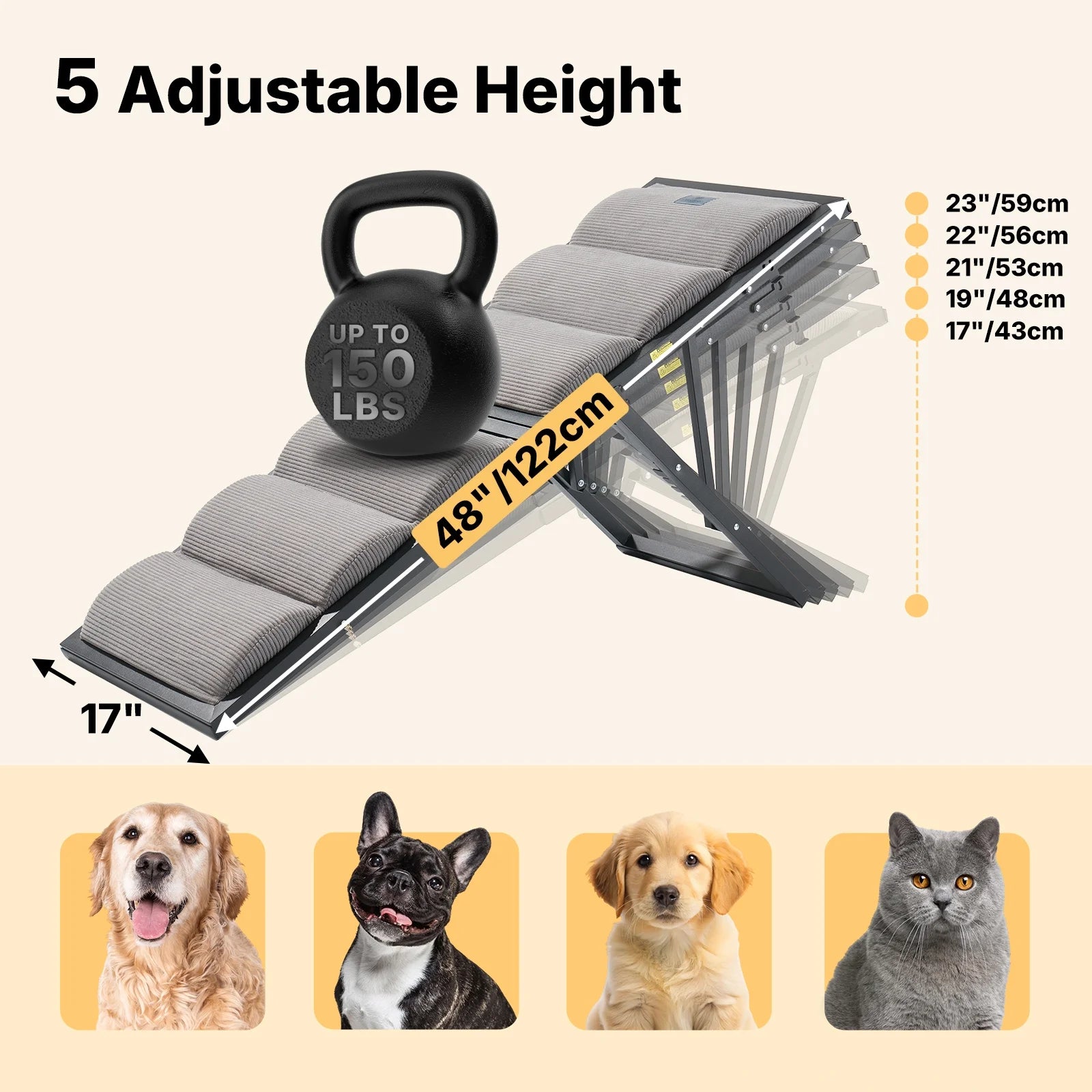 Adjustable Dog Ramp for Bed & Couch | Gentle Access for Senior Dogs