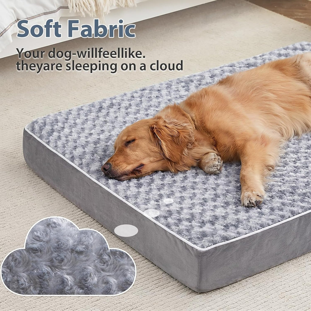Orthopedic XL Dog Beds Large Sized Dog,Extra Large Waterproof Dog Bed with Removable Washable Cover & Anti-Slip Bottom,Egg Crate Foam Pet Bed with Soft Rose Plush Crate Mat.