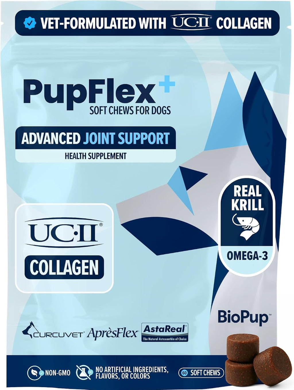 Pupflex+ Hip and Joint Supplement Dogs, UC-II Collagen (60 Ct)