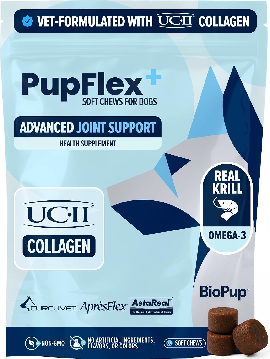Pupflex+ Hip and Joint Supplement Dogs, UC-II Collagen (60 Ct)