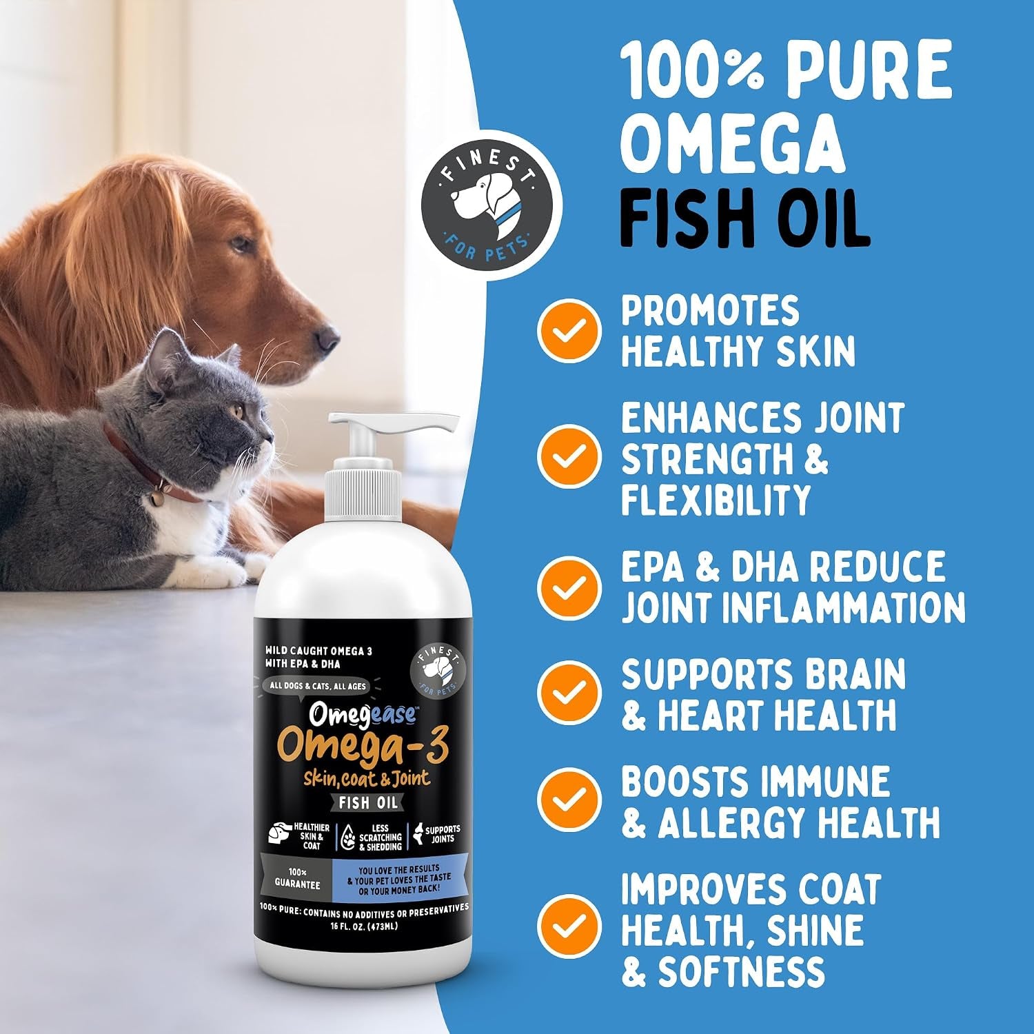 Omegease Fish Oil 100% Puro · Omega-3 Piel, Pelaje Y Articulaciones
