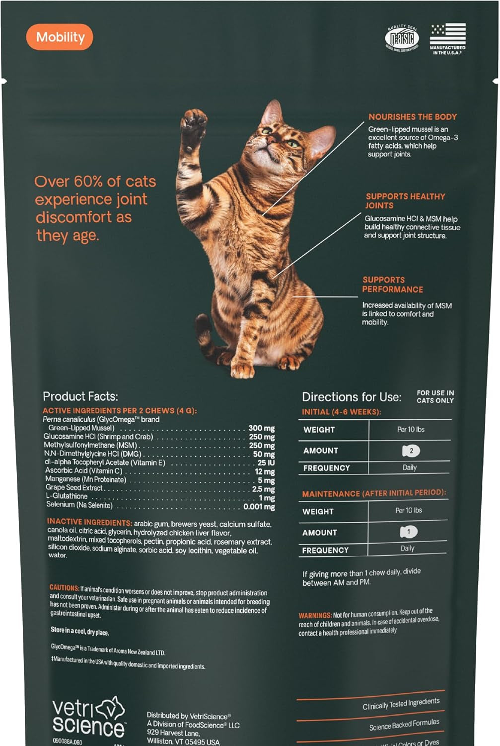 Extra Strength Healthy Hip & Joint Chews for Cats, Glycoflex Glucosamine and Green-Lipped Mussel
